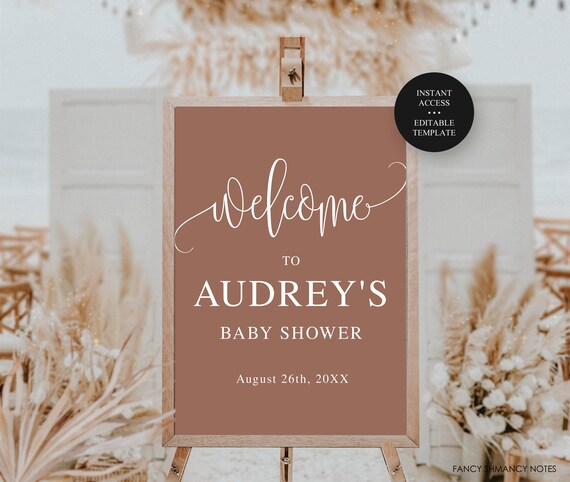 Editable Dusty Rose Calligraphy Script Welcome Sign Template, Baby, Bridal Shower, Birthday, Instant Download, 3 sizes, Printable Sign #916 Il_570xn