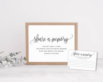 Editable Share a Memory Cards and Sign, Calligraphy Script, Bridal Shower/Birthday Party/Memorial, Self-Edit Any Event, Corjl Template #916