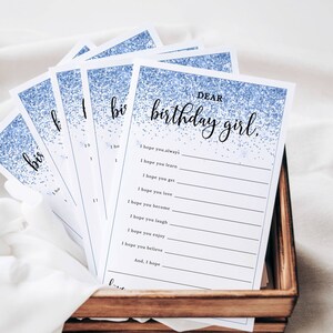 Geburtstagsparty-Aktivität für Sie, blaues Glitzerkonfetti, Hoffnungen für das Geburtstagskind, Hochzeitskarten zum Ausfüllen, sofortiger digitaler Download 134