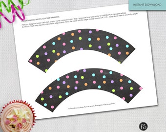 Chalkboard and Polka Dot Cupcake Wrappers Birthday Party DIY Printable Cupcake Wraps Digital Download Printable PDF Instant Download 5504