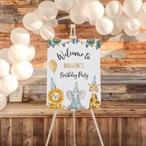 Cute Party Animals Editable Birthday Party Welcome Sign Jungle Theme, 3 sizes, Self-Edit, Instant Download, Corjl Template #142