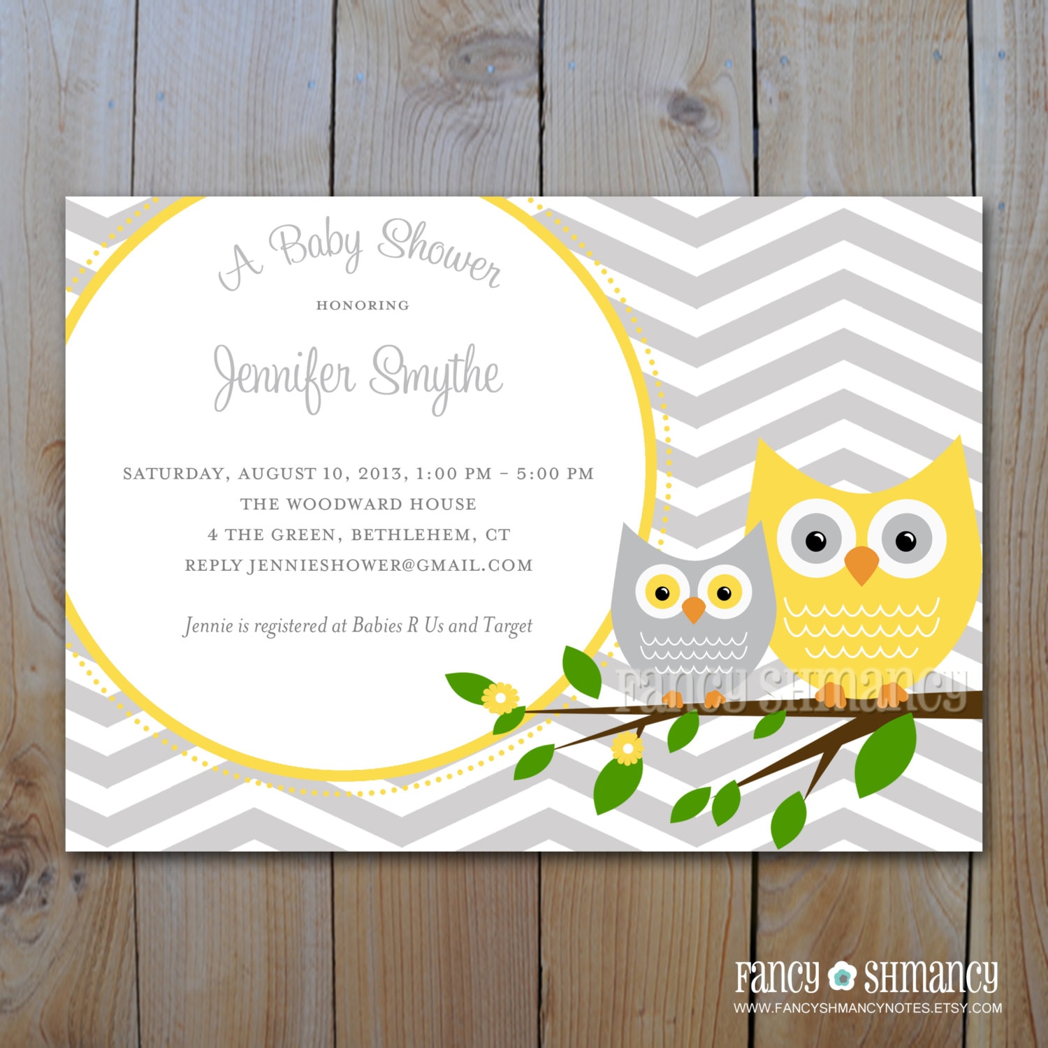 Baby Shower Invitation Grey and Yellow Owl with Grey Etsy