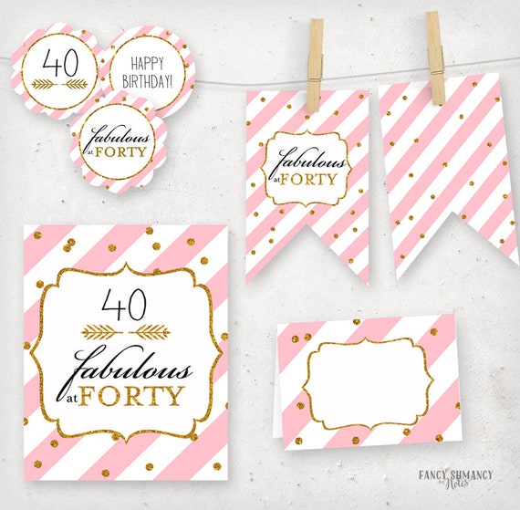 Printable 40th Birthday Pink and Gold Glitter Printable Party ...