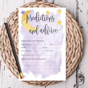 Purple Over the Moon Predictions & Advice Cards, Baby Shower Activity, Moon and Stars Theme, Instant Digital Download, Printable File #721