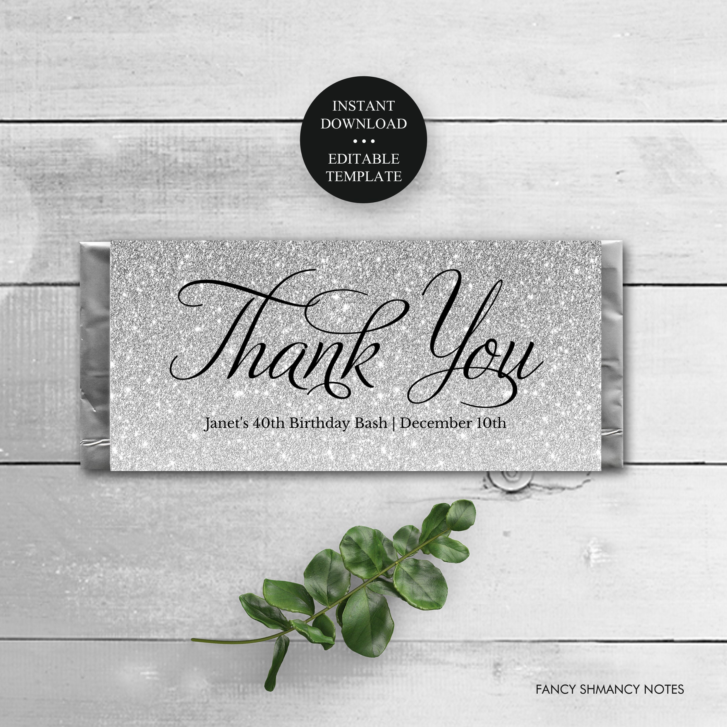 Silver Glitter Thank You Editable Candy Bar Etsy 日本