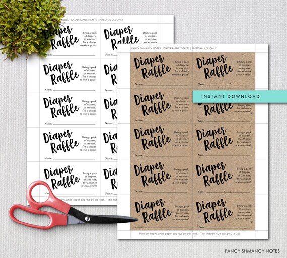 printable diaper raffle tickets script rustic diaper