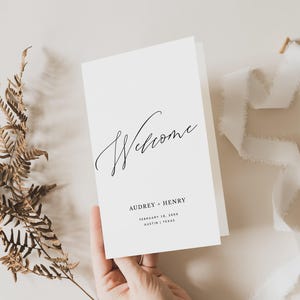 折りたたみ式プログラムテンプレート | ブックレットスタイルのファンシースクリプトミニマリストデザイン 結婚式/あらゆるイベント | デジタルダウンロード | 完全に編集可能なテンプレート #177