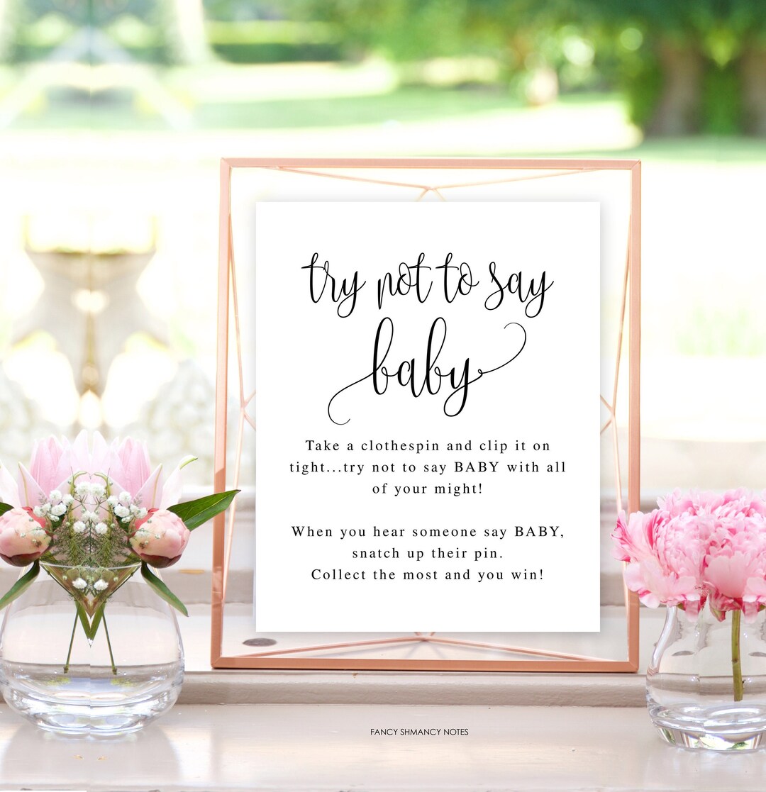 Try Not to Say Baby Shower Game Sign, Minimalist Script Calligraphy Don