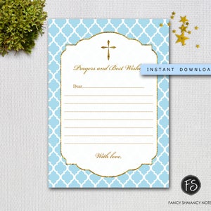 Religiöse Gebete und Beste Wünsche Karten, hellblaues Kreuz, goldenes Kreuz, Konfirmation, Kommunion, Taufe, Sofort Download, printable File 3633