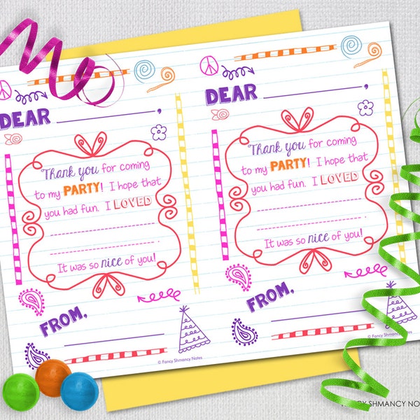 Printable Fill In The Blank Thank You Notes, Colorful Doodles Girl Stationery, Instant Download, Easy Print at Home