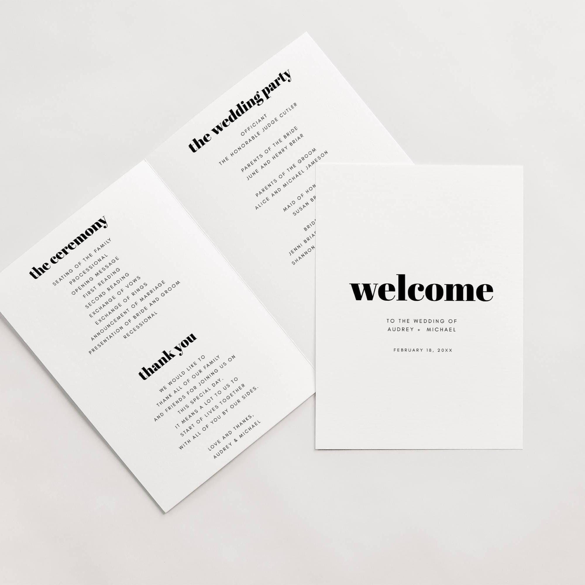 Event Program, Folded Page Chunky Print, Self-edit for Any Event, CORJL ...