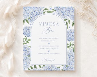 Mimosa Bar Sign, Blue Hydrangea Arch Design, Instant Digital Download 428