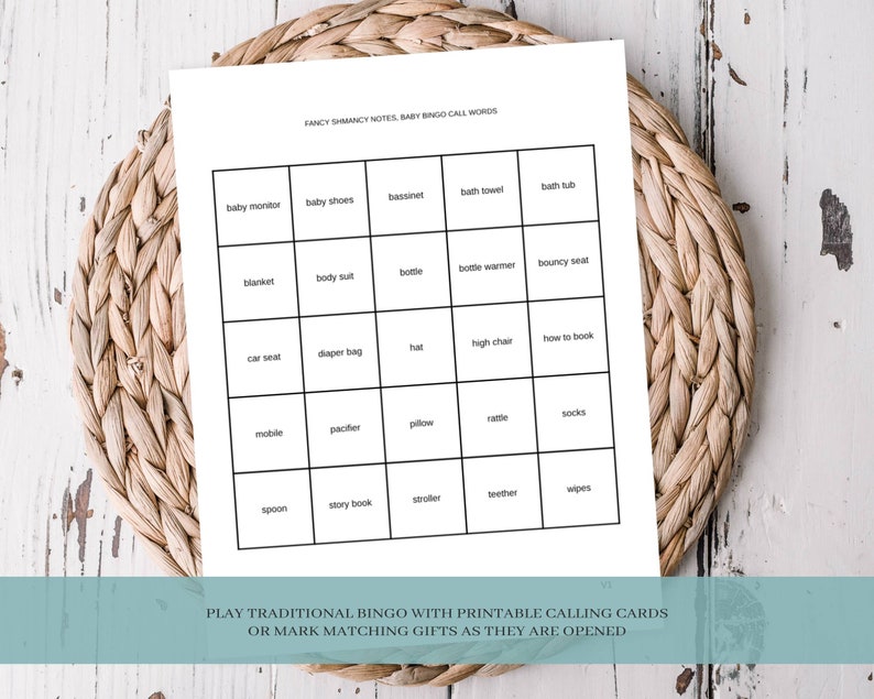 Baby Bingo Game Cards-Set 1 Baby Shower Game Fancy Script, 50 Prefilled Cards, Blank Cards, Calling Cards Printable PDF Instant Download 916 image 2