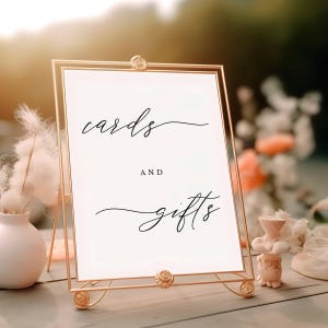 Tabliczki na stół na przyjęcia z kartkami i prezentami, szykowny minimalistyczny napis, prosty czarno-biały wzór, natychmiastowe pobranie, plik cyfrowy 177