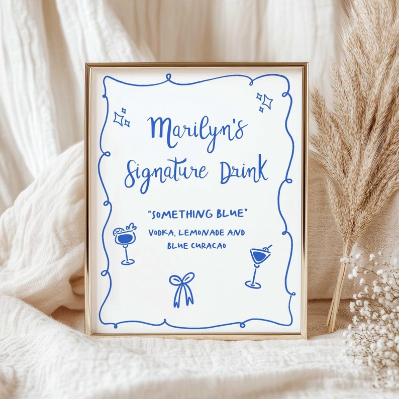 Editable Hand-drawn Signature Drink Bar Sign Template | Scribble Frame ...