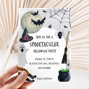 Spooktacular Editable Halloween Party Invitation, 4x6 & 5x7, Spiders Bats Ghosts Cauldron, Digital Download, Editable Template-335