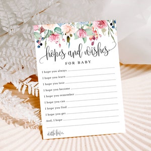Hoop en wensen voor de baby Afdrukbare aandenkenkaarten, advieskaarten babyshower, aquarelbloemen, afdrukbaar bestand direct downloaden, 159