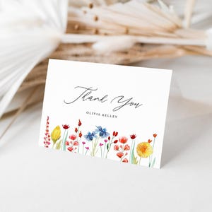 Watercolor Wildflowers Editable Thank You Folded Note Card Template ...