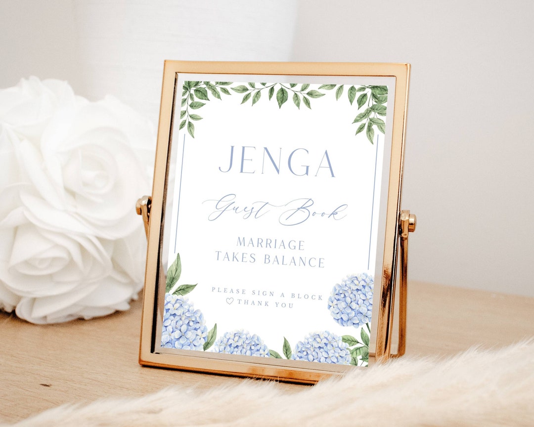 Blue Hydrangea Jenga Guest Book Bridal Shower Party Signs Wedding Guest ...