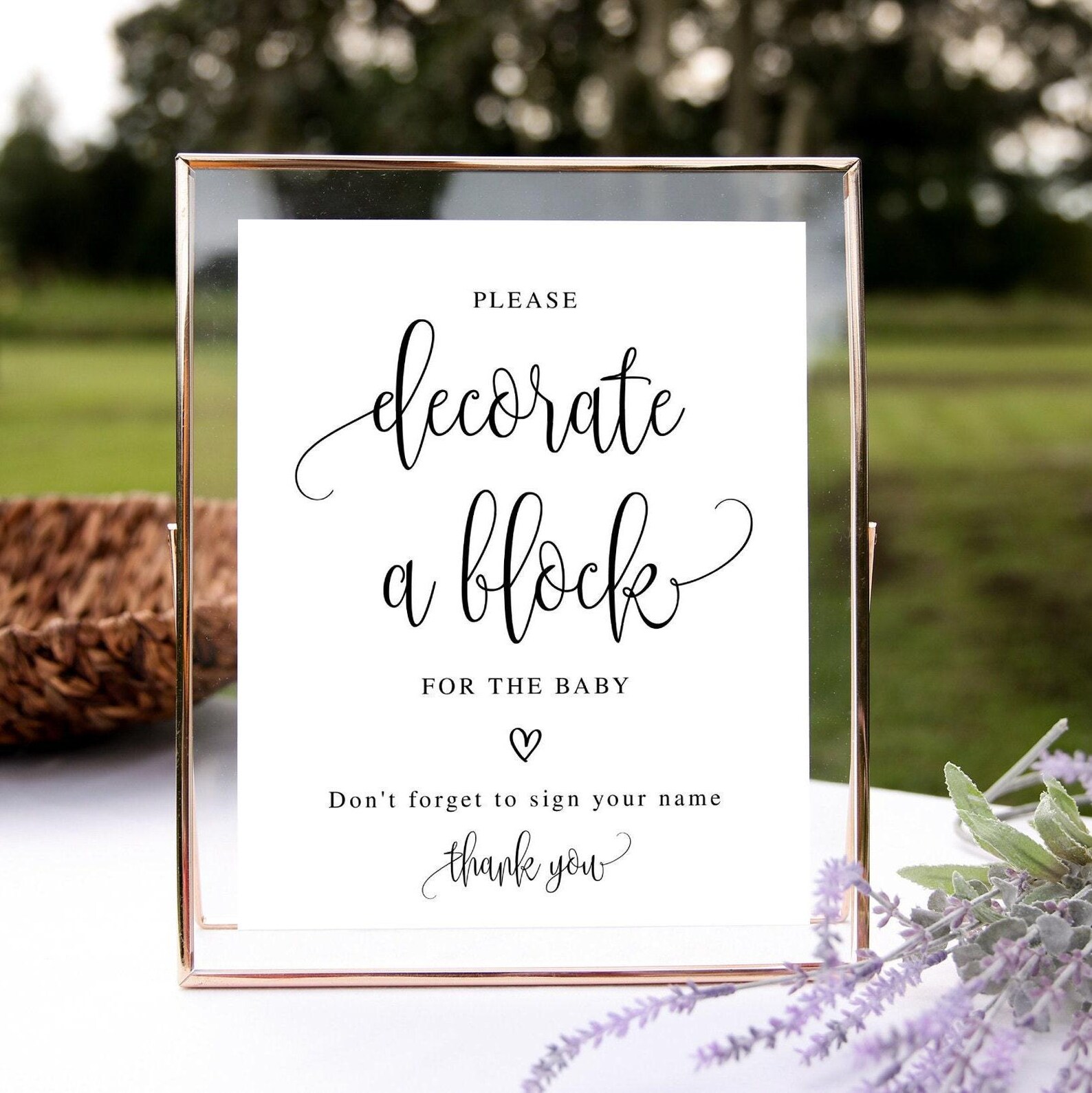 Decorate a Block, Baby Shower Blocks Activity, Script Calligraphy Black ...