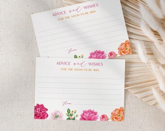 Pink Peony Advice and Wishes for The Mrs. Bridal Shower Advice Cards | Pink & Orange Flowers-4x6" | Print Yourself, Instant Download 119