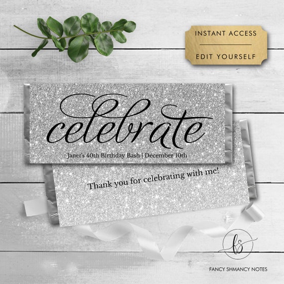 Silver Glitter Editable Candy Bar Wrapper - Etsy