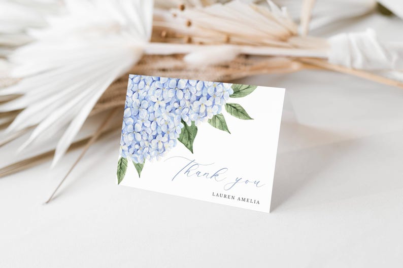 Blue Hydrangea Thank You Folded Note Card Template, Size A2, CORJL ...