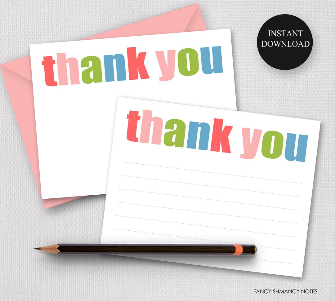 Printable Children's Thank You Notes, Bright Rainbow Chunky Print, 2 ... Printable Children's Thank You Notes, Bright Rainbow Chunky Print, 2 ...