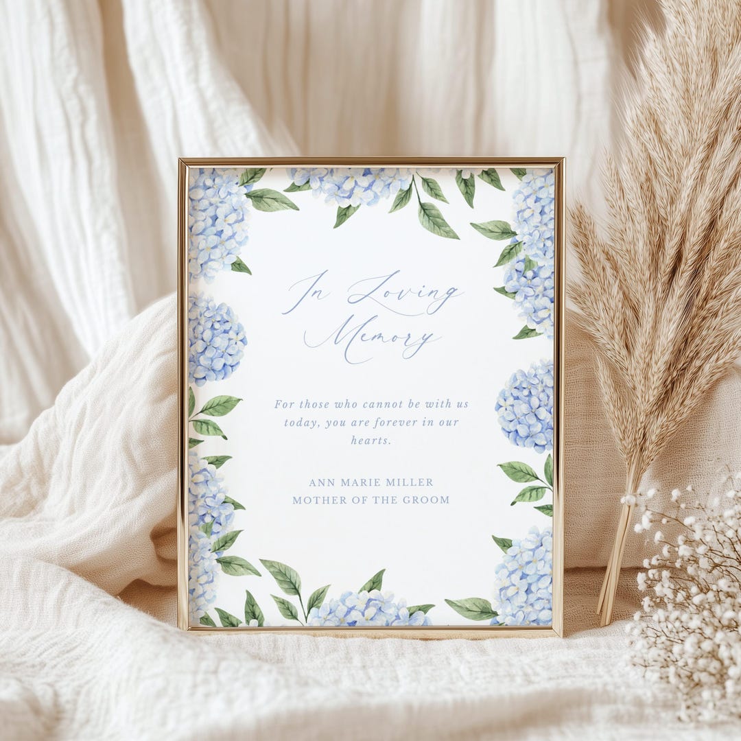 Blue Hydrangea in Loving Memory Floral Frame, 8x10