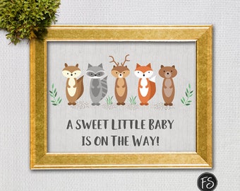 Woodland Animals Baby Shower Sign, Gender Neutral Sweet Little Baby on the Way, Instant Download Digital file, 1228