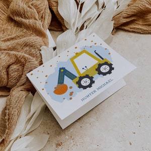 Modèle de carte de correspondance pliée de remerciement modifiable pour camion de construction pour enfants, papeterie personnalisée pour garçons, modèle CORJL téléchargement immédiat 063