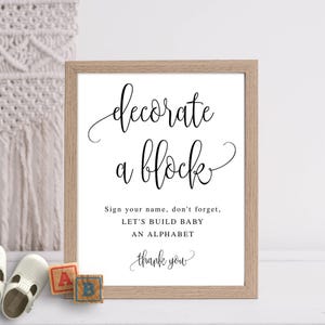 Decorate a Block, Baby Shower Alphabet Blocks Activity, Script Calligraphy Black and White, Instant Download, Printable File #916