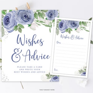 Deseos y consejos: letreros y tarjetas, deseos para la novia, la madre y los padres, detalles florales en plata y azul, para imprimir en casa, descarga instantánea n.° 156