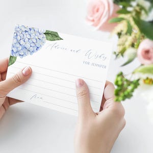 Blaue Hortensie Ratschläge & Wünsche Karte | Perfekt für Duschen, Geburtstage und mehr | Online bearbeiten Blaues Blumenmuster | 4x6" bearbeitbare Vorlage 428