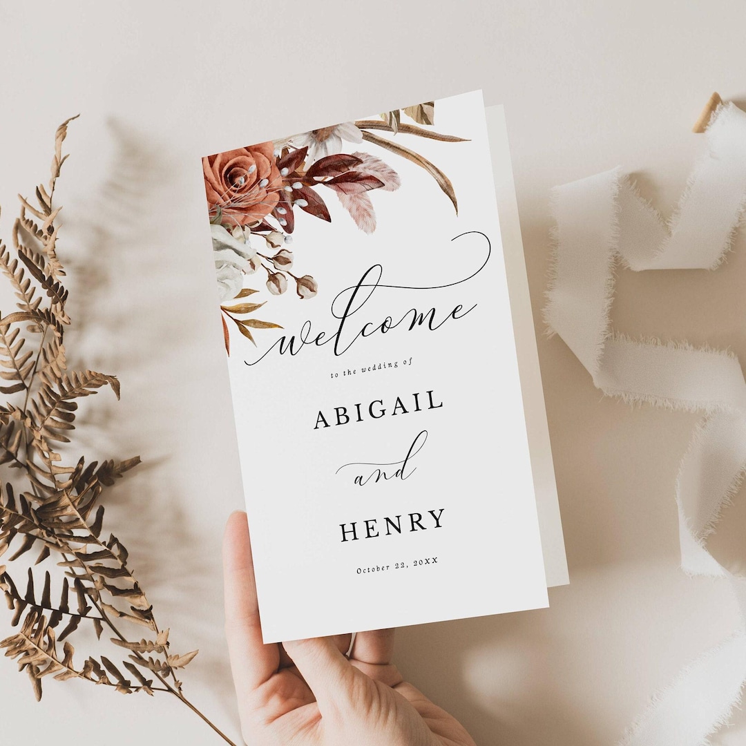 Fall Wedding Program Template, Terracotta Flowers Editable Booklet ...