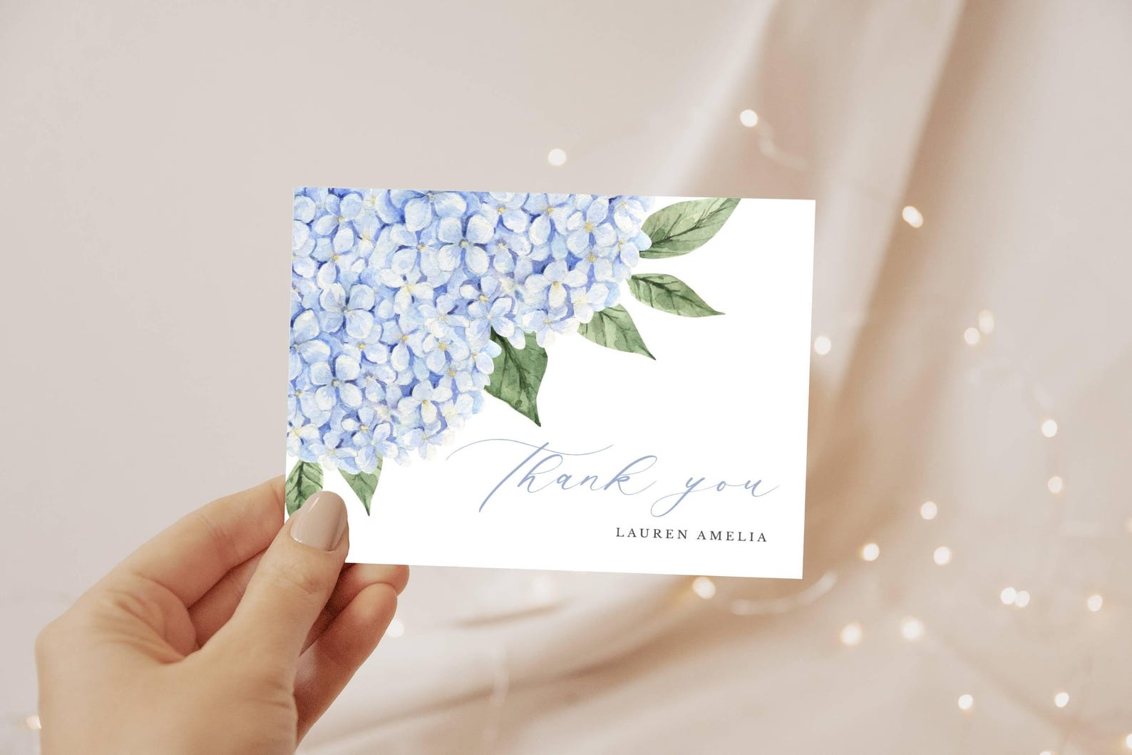 Blue Hydrangea Thank You Folded Note Card Template, Size A2, CORJL ...
