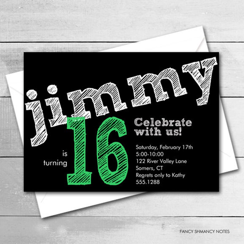 Birthday Invitation / Teen Boy Invitation / Chalkboard | Etsy