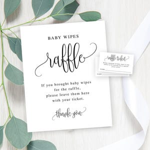Editable Baby Shower Raffle Ticket & Sign, Minimalist Calligraphy Script, Custom Colors Editable Template #916