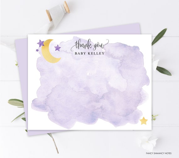 Over the Moon, Moon and Stars, Editable Thank You Flat Note Card, 4.25" x 5.5" Printable Editable Template, Instant Download #721 Il_570xn