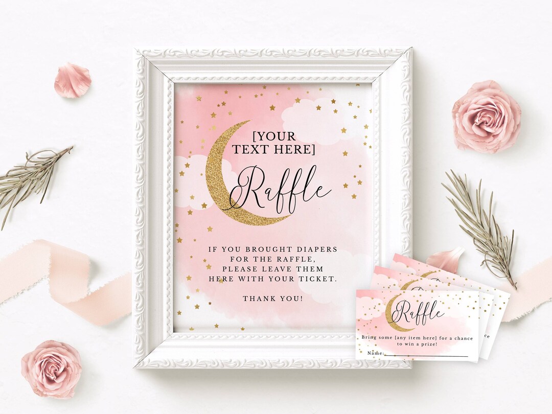 Baby Shower Editable Raffle Ticket & Sign Pink Over the Moon - Etsy
