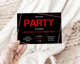 Birthday Invitation Template Fully Editable 4x6" or 5x7"  ANY AGE,  For Teen Tween Boys, Print/Text, Instant Download, Corjl Template-082