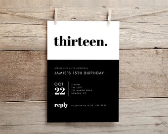 Invitación de cumpleaños editable para adolescente: texto y colores personalizados, imprimibles o con texto, descarga digital, plantilla editable n.° 847