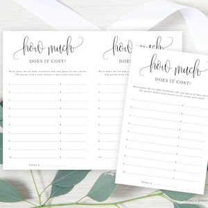 Printable How Much Does it Cost Baby Shower Game, Black and White Gender Neutral Minimalist Calligraphy Script, Instant Download 916