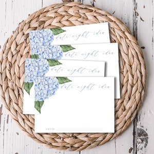 Blaue Hortensie Datum Nacht druckbare Karten, Brautparty, Aquarell blau Hortensie Blüten, sofortiger digitaler Download, druckbare Datei 428