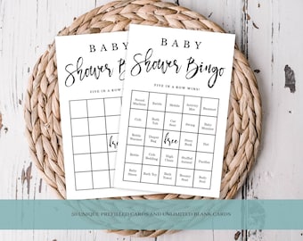 Baby Bingo Game Cards50 Prefilled Cards, Blank Cards, Calling Cards, Baby Shower Game Brush Script Printable PDF Instant Download 091