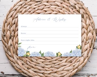 Lemons and Blue Hydrangea Design Printable Advice Cards, 4x6", Instant Download-433