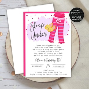 Sleep Under Editable Birthday Pink Pajamas Party Invitation, Edit Yourself, Print or Text, Instant Download, Corjl Template #083