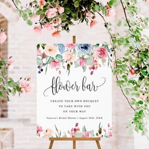 Editable Flower Bar Sign, Watercolor Meadow Border, Shower, Wedding, Party, 3 sizes, Instant Download, #159