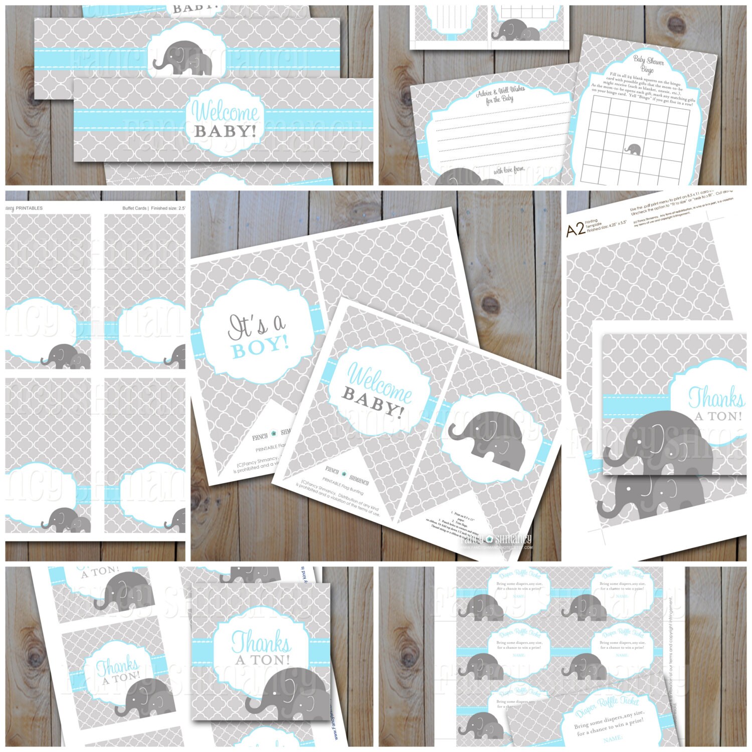 Elephant Baby Shower / Giant Set of Printables / Grey | Etsy