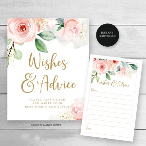 Hinweiskarten, Hochzeitskarten, Wünsche für Babys Braut Mama Eltern, rosa florale Goldakzente, Druck zu Hause, Sofortdownload #418